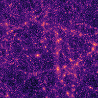 Ausschnitt aus einer typischen computergenerierten Massenkarte der dunklen Materie, wie sie von den Forschen zum Trainieren des neuronalen Netzwerks benutzt wird