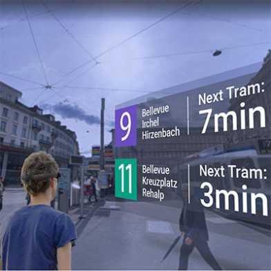 Weather and tram schedule information in augmented reality