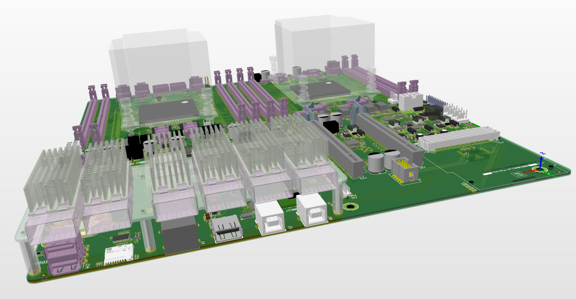 Rendering of an Enzian board with its components.