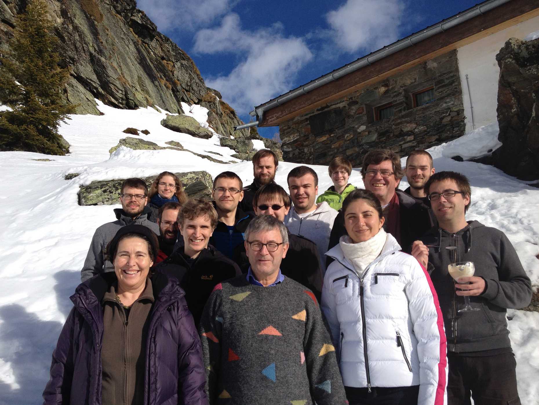 Organising team retreats for research groups was one of Berger's (first from left) favourite tasks, such as this mountain retreat with the groups of professors Widmayer and Arbenz.