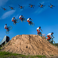 Airdog drone films a cyclist jumping a ramp