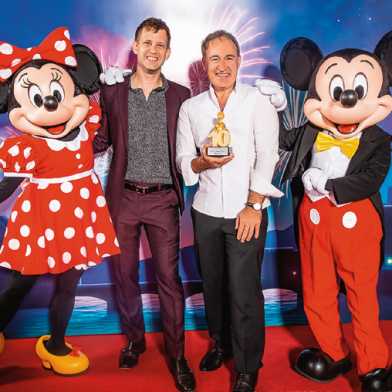Prof. Bob Sumner and Prof. Markus Gross pose with Disney characters. Image:  Marcello  Engi / fotomax.ch