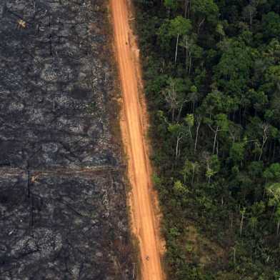 Aerial view of deforestation in the Brazilian Amazon region