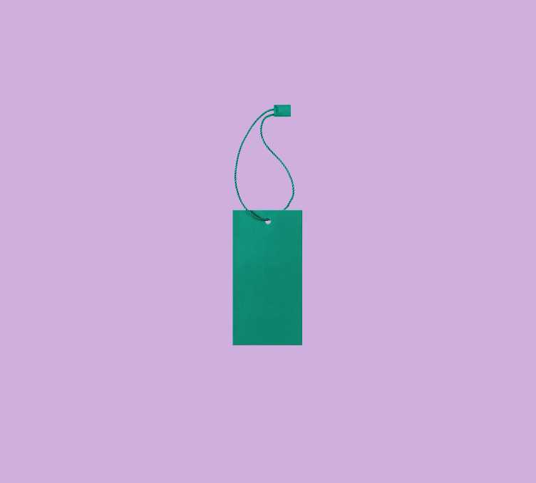 Symbolic image of a green luggage tag on a purple background