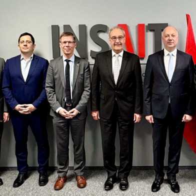 INSAIT founder Martin Vechev, together with ETH President Joël Mesot, Federal Council Guy Parmelin and Bulgarian Prime Minister Rosen Zhelyazkov.